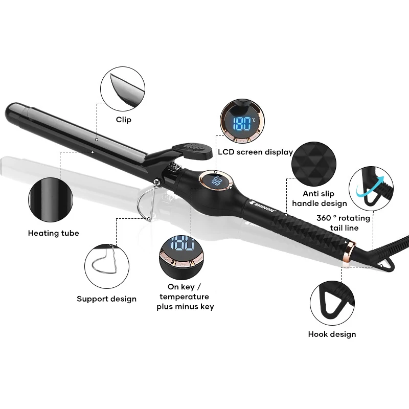 

Curling Iron Ceramic Curling Wand with LCD 9/13/25mm Mini Portable Hair Curler Hairdressing Styling Tool BFC996