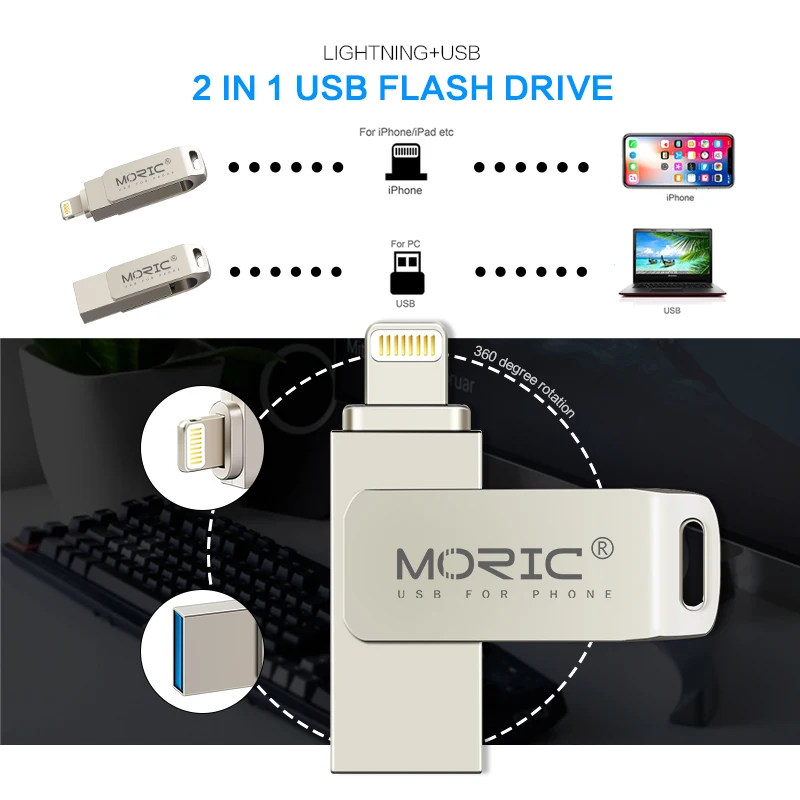 Moric Usb флэш накопитель для iPhone 6/6s/6Plus/7/7Plus/8/X Usb/Otg/Lightning 2 в 1 ручка внешних устройств