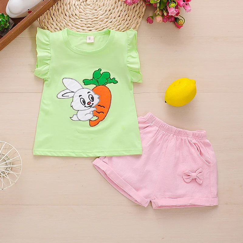 Летние комплекты одежды для девочек модная однотонная шифоновая футболка без