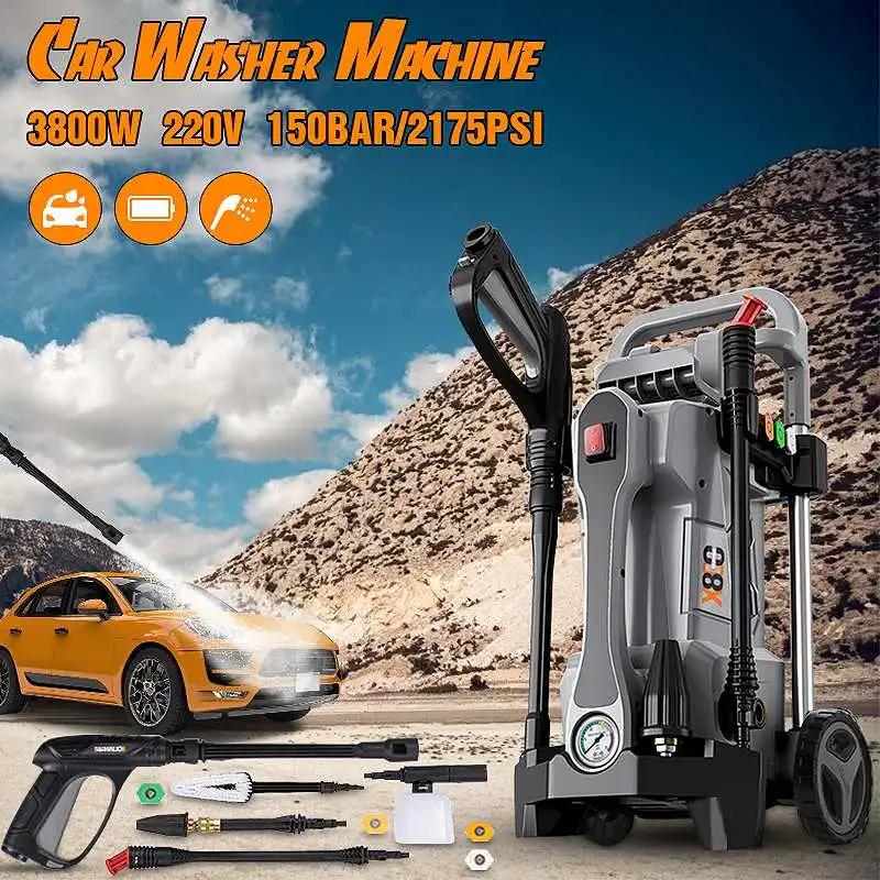 

Peak Power 3800W High Pressure Car Washing Machine 150Bar Cleaner Pump Car Washing Water Gun Foam Generator Induction Motor