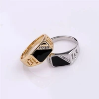 Fashion Male Jewelry Classic Gold Color Rhinestone Wedding Ring Black Enamel Rings For Men Christmas Party Gift
