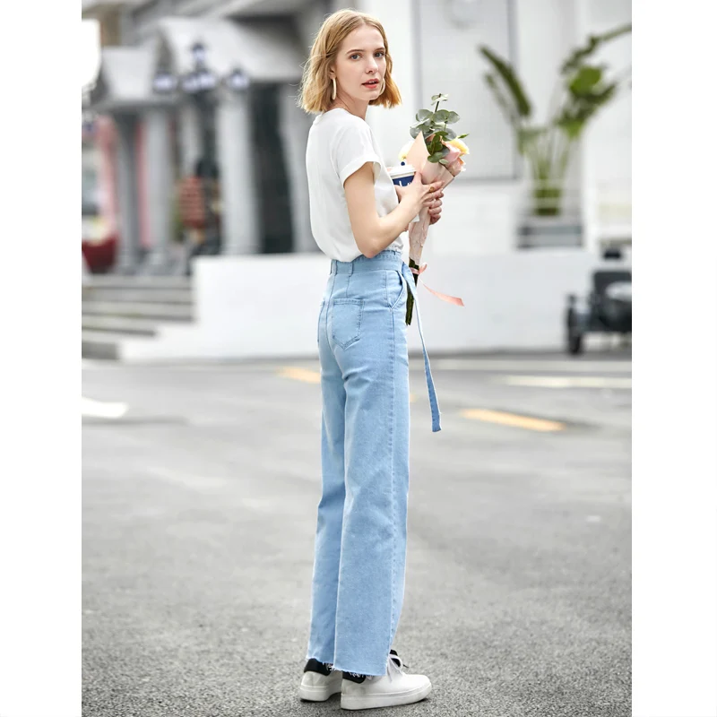 Amii минималистичные широкие брюки джинсы для женщин повседневные однотонные с