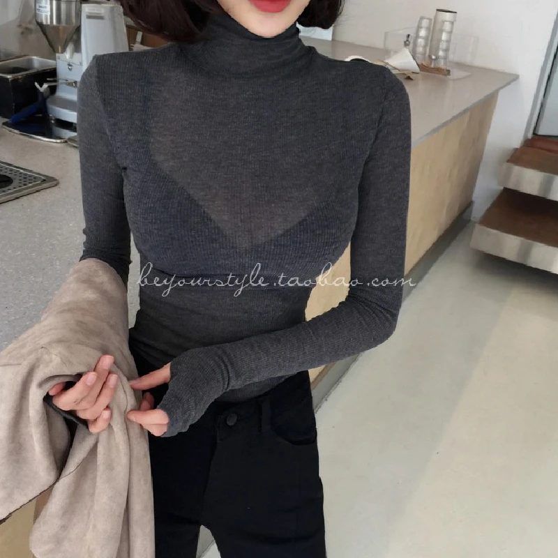 Женская Базовая футболка с высоким воротом Весенняя длинным рукавом новинка