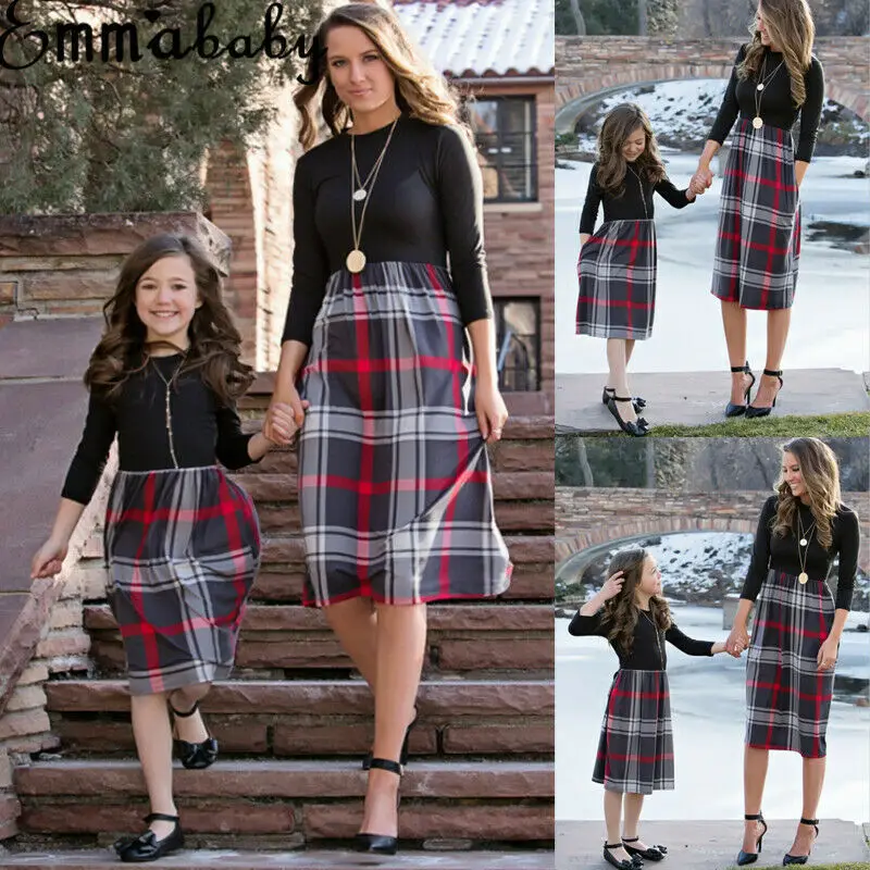 Hot Fashion Family Matching Outfit Mother and Daughter Clothes Dress Baby Girl Plaid dress Christmas | Женская одежда