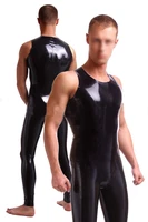 hot sale sleeveless latex catsuit sexy rubber bodysuits without feet black tight clothing fetish jumsuit for men and women