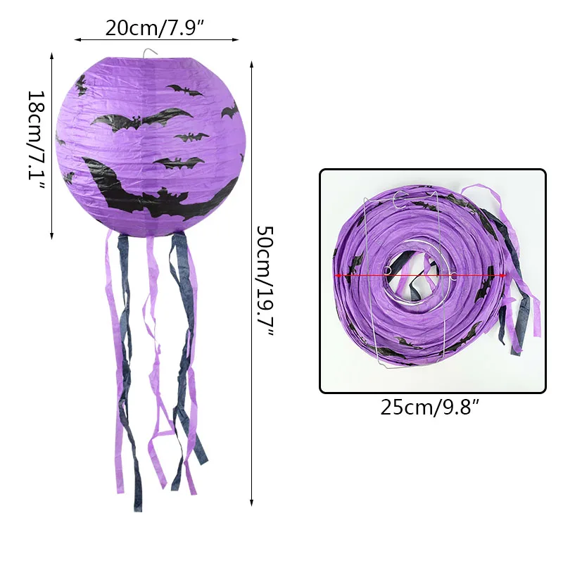 

2pcs 20cm LED Light Pumpkin Spider Hanging Lantern Halloween Decor Gift Portable Paper Lampion Hanging Ball Home Party Supplies