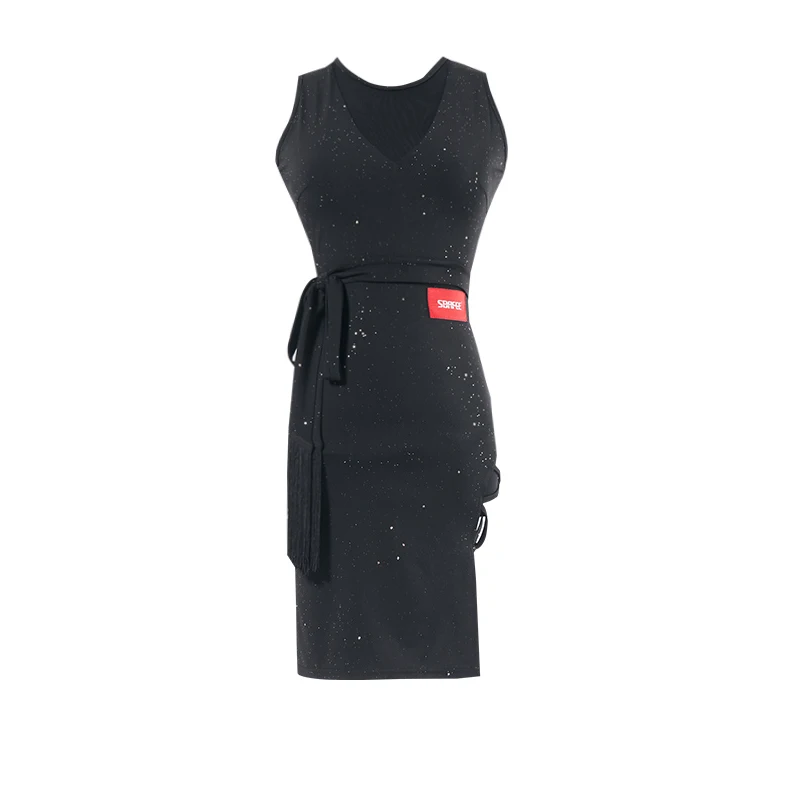 

New Latin Dance Clothes Female Adult Practice Clothing Professional Rumba Training Black Shiny Dress Tango Stage Outfits DWY5902