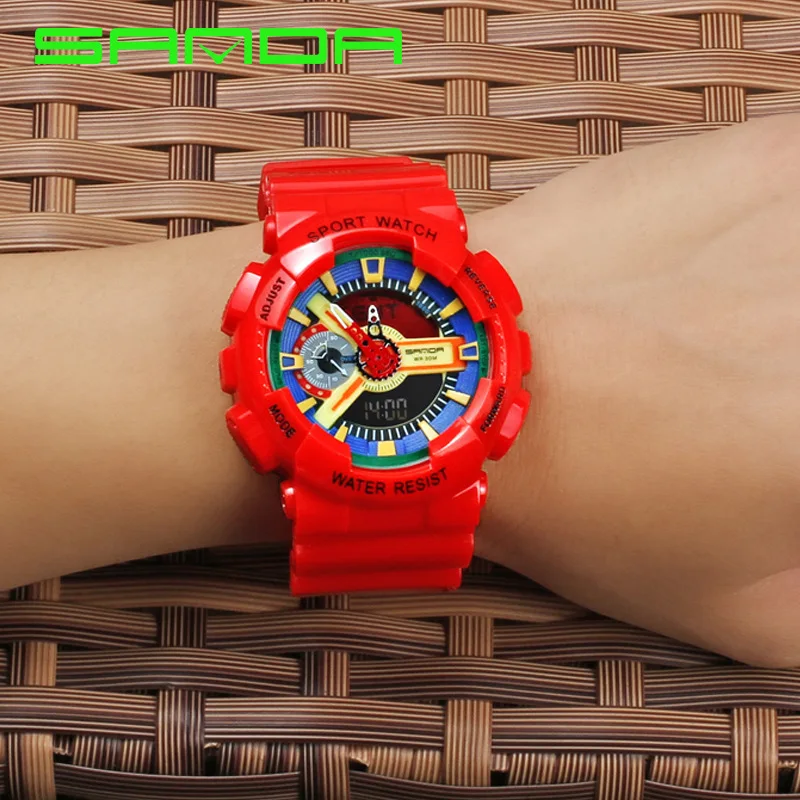 

SANDA/Fashion Multifunctional Korean Electronic Watch Tide Brand Double Display Fashion Water Sports Watch for Men and Women
