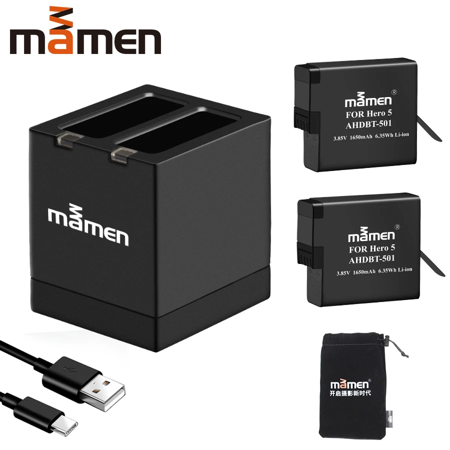 Аккумулятор для спортивной камеры Mamen Gopro AHDBT 501 1650 мАч + двойное зарядное