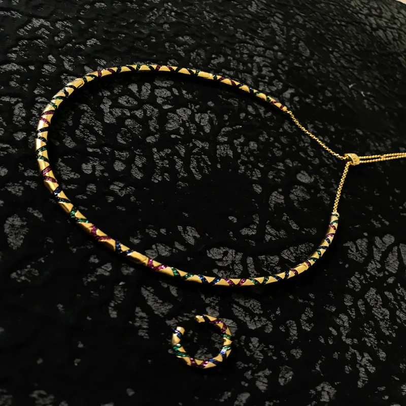 

s925 sterling silver new colorful tribal collar adjustable pendant chain female golden yellow fashion ear clip bohemian style