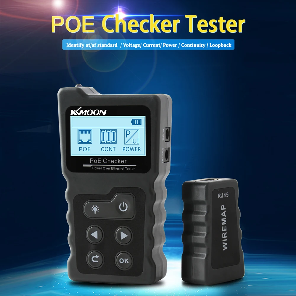

KKmoon Multi-functional LCD Network Cable Tester PoE Checker Inline PoE Voltage and Current Tester with Cable Tester