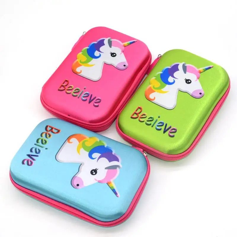Большой Вместительный мраморный кожаный чехол карандаш EVA милый Единорог Kawai для