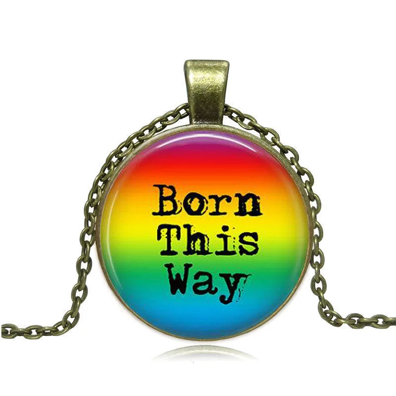 Гей Радуга гордости ожерелье с бронзовым покрытием стекло кабошон лесбиянок