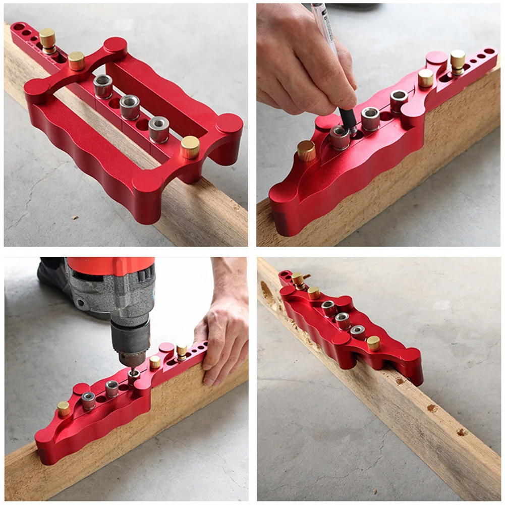 

Woodworking Self Centering Drill Guide Pocket Hole Doweling Jig Kit Red Wood Drilling Locator Hole Puncher