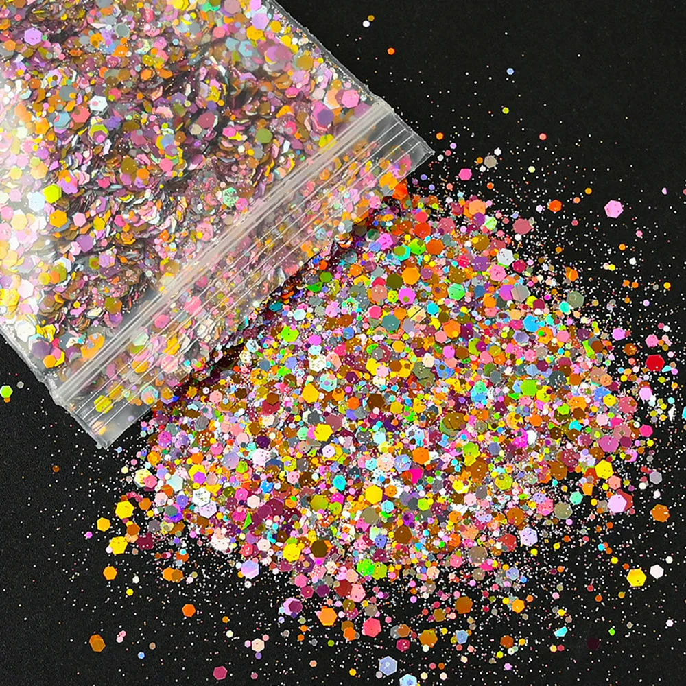 50g/Bag Mixed Hexagon Nail Art Glitter Holographic Sequins Decorations Flakes Sparkly Chunky Symphony Color Laser Sequins DT#51