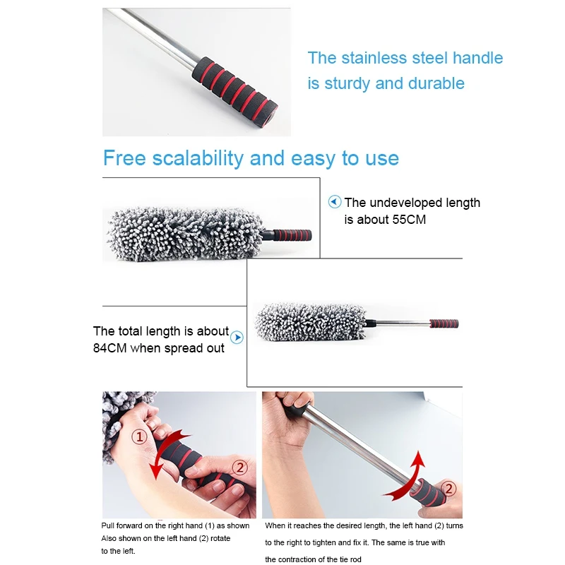 

New Car Microfiber Telescopic Duster Auto Dirt Polishing Brush Wax Polishing Detailing Towels Home Air-Condition Furniture Clean