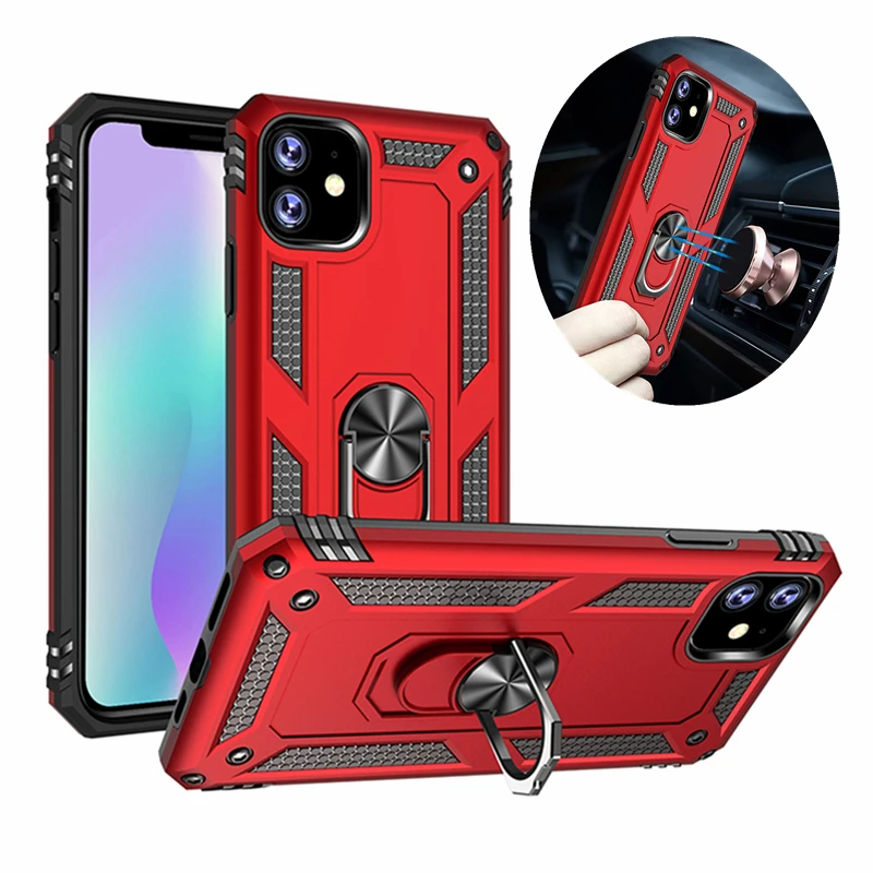 Роскошный мягкий ударопрочный чехол Armor на iPhone 11 / Pro Max с гибридным бампером, силиконовым металлическим кольцом, магнитным держателем для автомобиля.