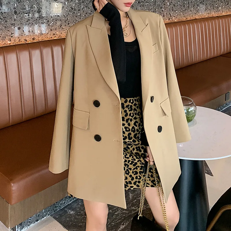 

2021 New Style Plus Size Women's High-quality Long-sleeved Double-breasted Ladies Jacket Suit Mid-length Elegant Office Blazer