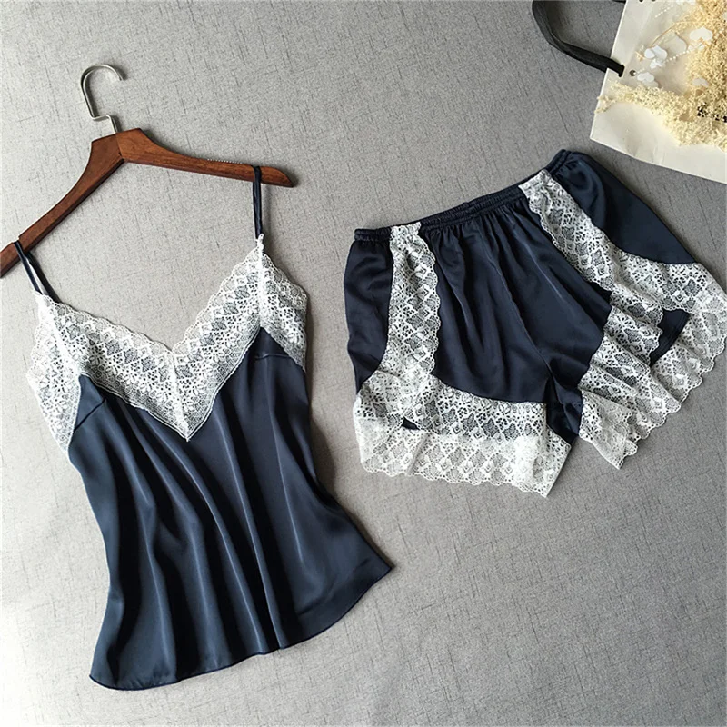 

Women's Pajamas Sexy Lace Satin Sleepwear Lingerie Shorts Female Pajama Underwear Pyjama Home Suit Pijama Pour Femme Pajama Sets