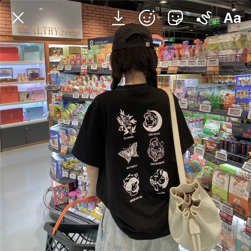 

Summer personality printed short-sleeved printed t-shirt female Harajuku style loose Harajuku style top T-shirt all-match female