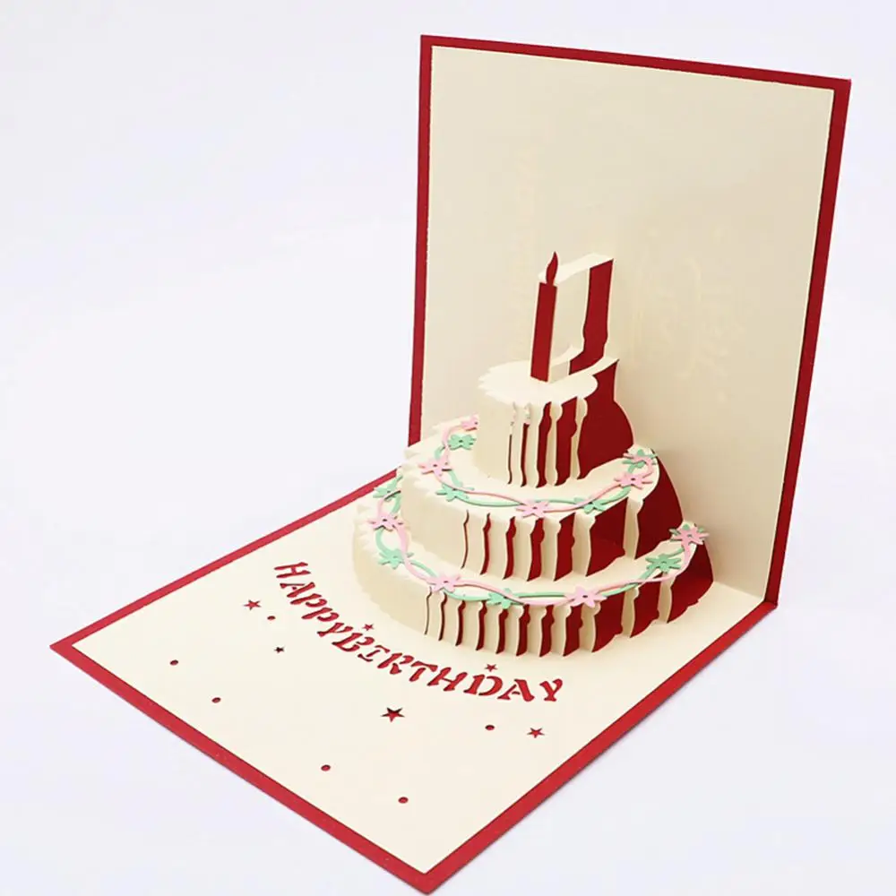 

Happy Birthday Handmade 3d Three-dimensional Small Card Hollow Paper Carving Valentine's Day Cake Greeting Card Postcard