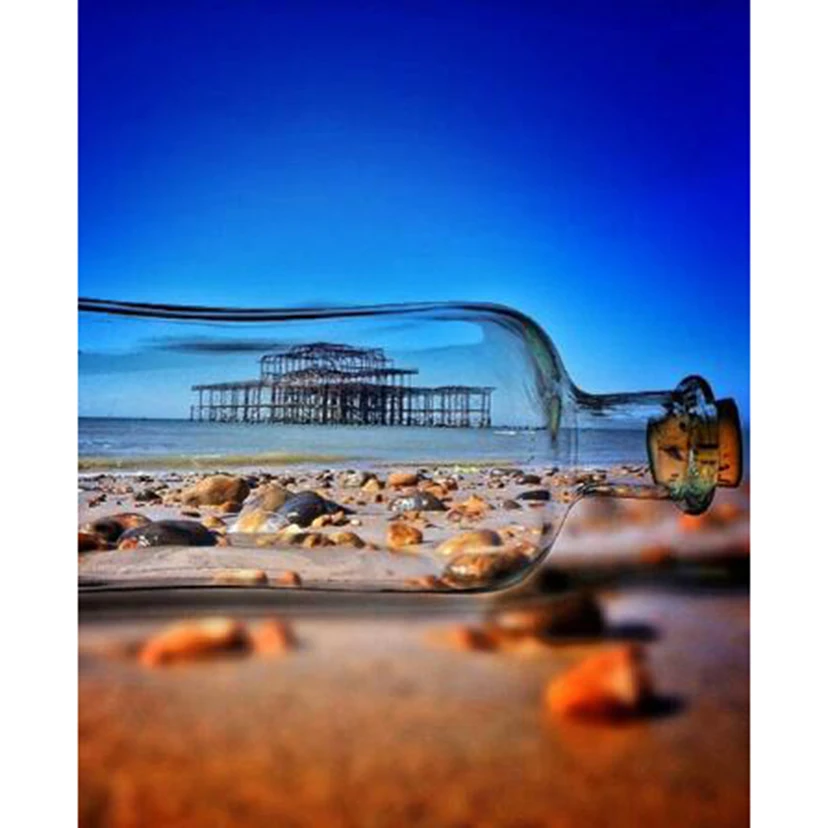 5D алмазная живопись сделай сам квадратная/круглая с пейзажем бутылка для