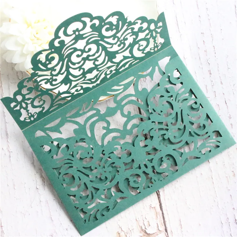 Слоновая кость лазерная резка свадебные приглашения Золотой блестящий конверт