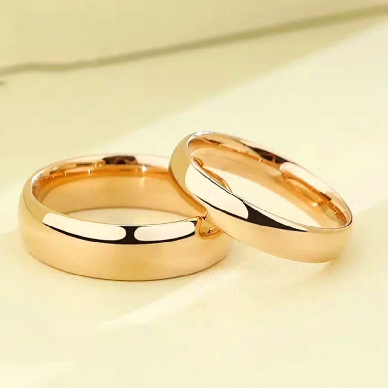 

Smooth Stainless Steel Couple Rings Gold Simple 4MM Women Men Lovers Wedding Jewelry Engagement Gifts