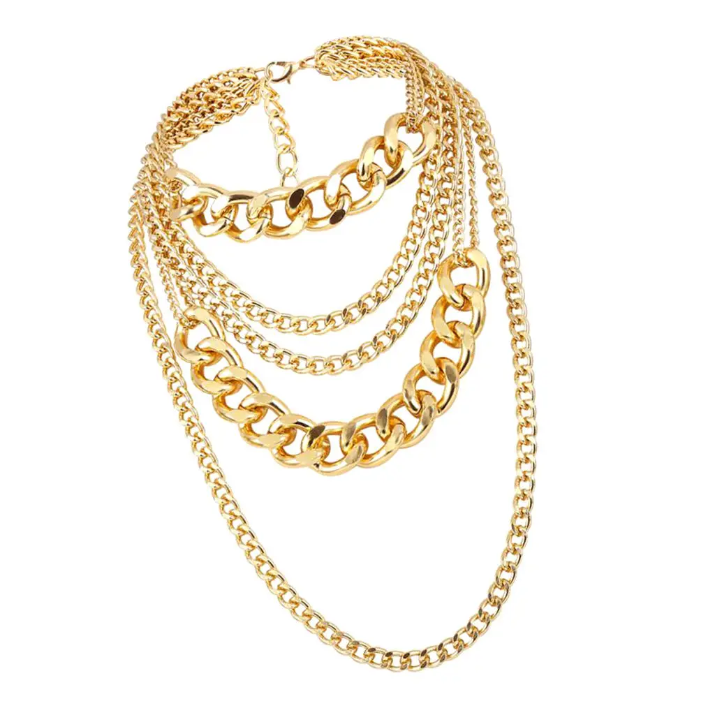 

Women Multi-Layer Curb Chain Statement Necklace Chain Party Jewelry for