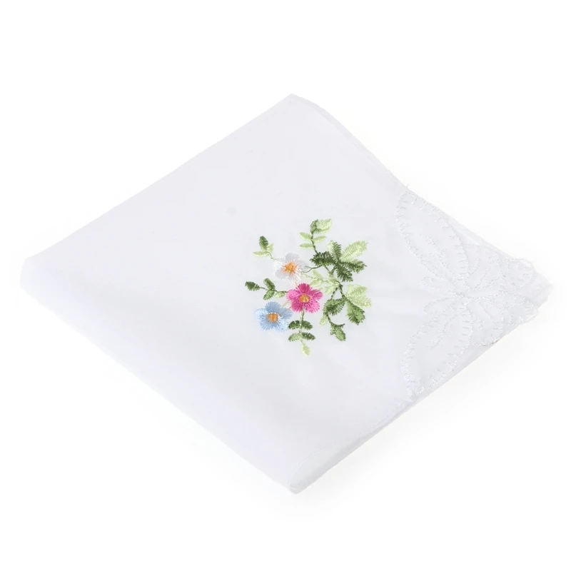 

6 Pcs/Set Women Handkerchief Floral Embroidered Ladies Hankies With Blend Cotton 2XPC