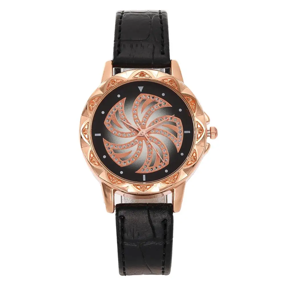 Модные женские розовые с золотыми цветами и стразами Роскошные наручные часы