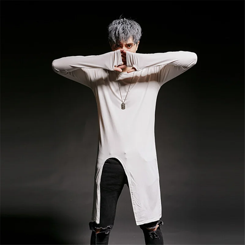Мужские необычного дизайна длинная футболка для ночного клуба в стиле панк хип