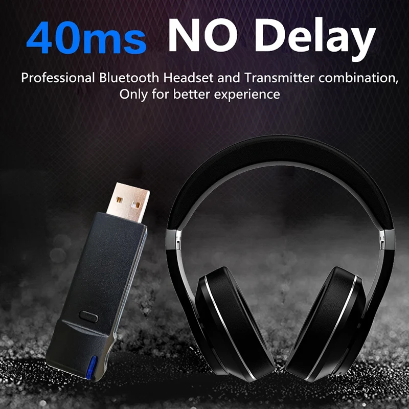 Bluetooth Headphone + USB Transmitter for TV PC Wireless Earphone Over-Ear Noise HiFi Stereo Gaming Headset with Mic