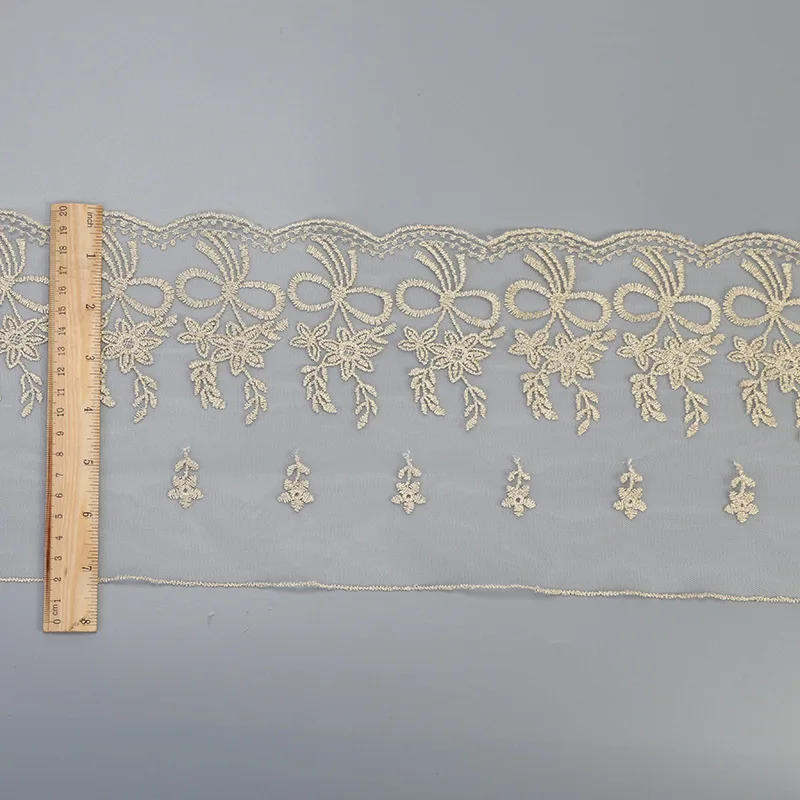 

3Yards Light Champagne Handmade DIY Clothing Accessories Floral Embroidery Lace Fabric Curtains Sofa Lace Trim 18cm wide