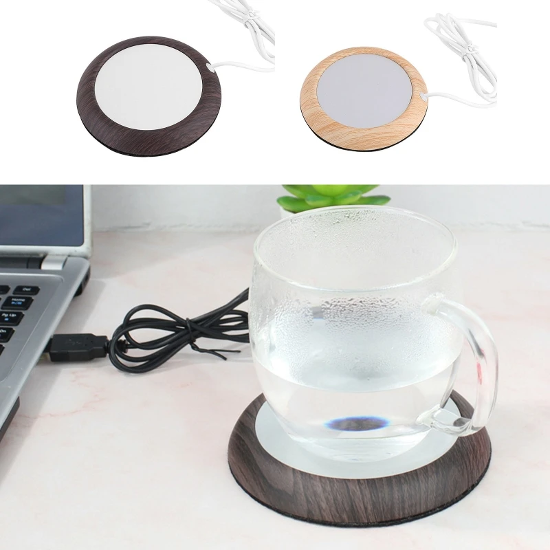 

Wood Grain Cup Warmer Heat Beverage Mug Mat USB Keep Drink Warm Heater Mugs Coaster Autumn Winter Portable Desktop Home
