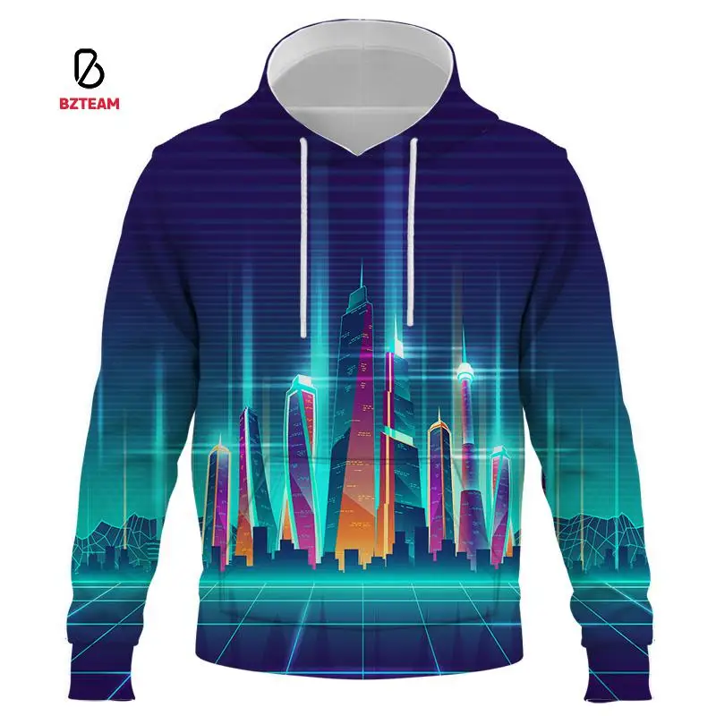 

BZTEAM 2021 New City Night View Hoodie 3D Sweater Men's/Women's Hooded Autumn/Winter Jacket Men's Fun Jacket Hoodie Top