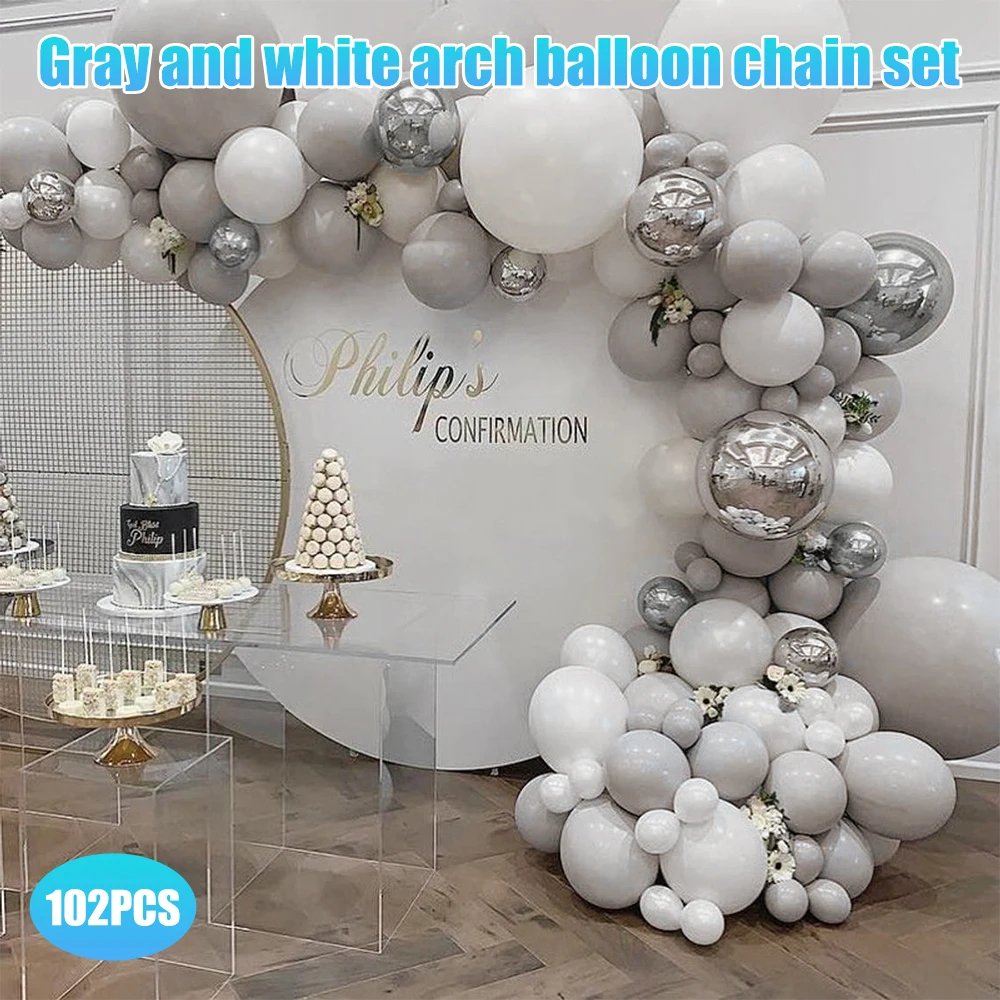 

102pcs White Silver Balloon Garland Kit Silver Confetti Birthday Party Decorations DIY Latex Balloon Arch Set for Party Supplies