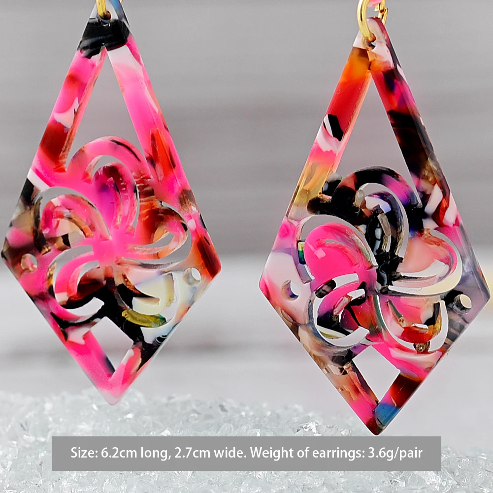 Cring Coco Polynesian Samoan Earrings Pink Hawaiian Flower Dangle Acrylic Drop Dangling Earring for Women Holiday Gifts | Украшения и