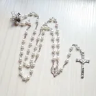 Модные ювелирные изделия из жемчуга четки Девы Марии колье в винтажном стиле с массивными религиозный Крест Иисуса подвеской для женщин