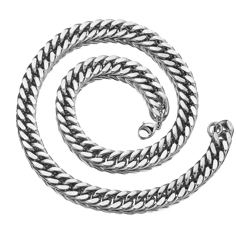 

12MM Fashion Jewelry Polished 316L Stainless Steel Silver Color Cuban Curb Chain Men's Necklace Or Bracelet 7-40" New Gift