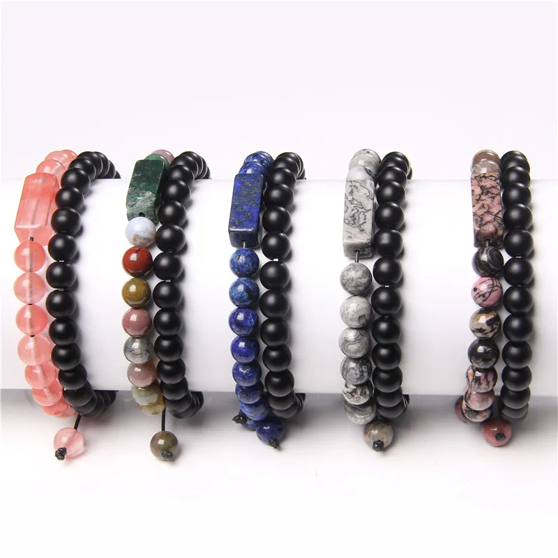 Прямоугольные браслеты с бусинами из родонита мужские чакры кирпич Амазонит