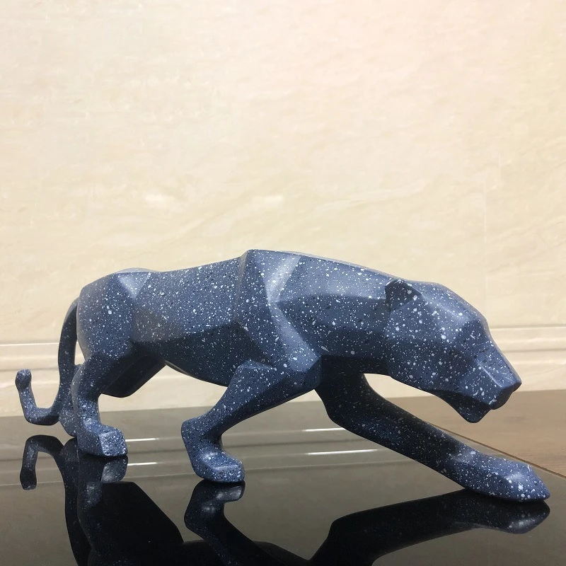 Скульптура Пантеры синяя голубая Геометрическая полимерная леопардовая статуя