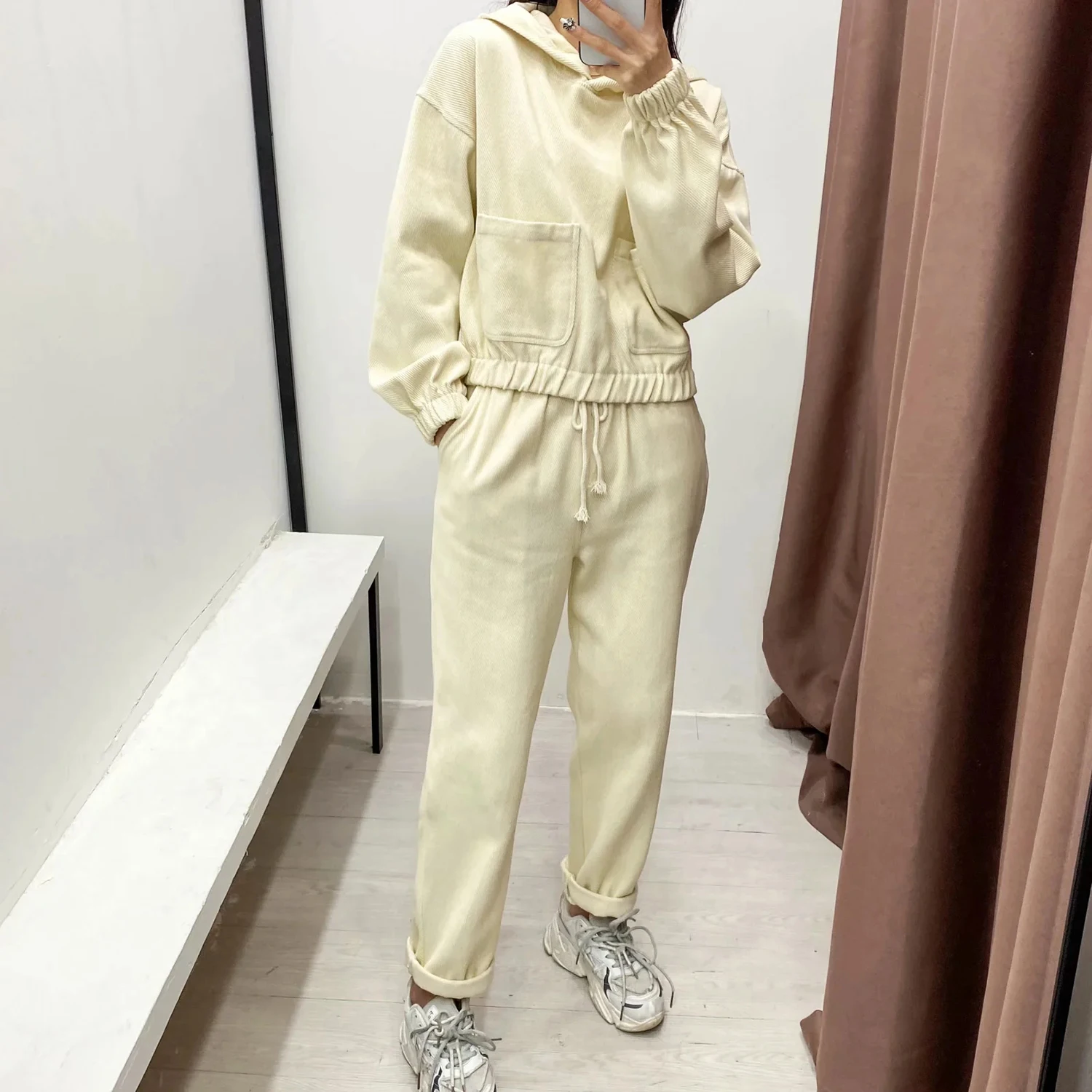

Women Casual Solid Twill Straight Trousers 2021 New Pockets Elegant Streetwear Vintage High Waist Loose Pants For Fremale