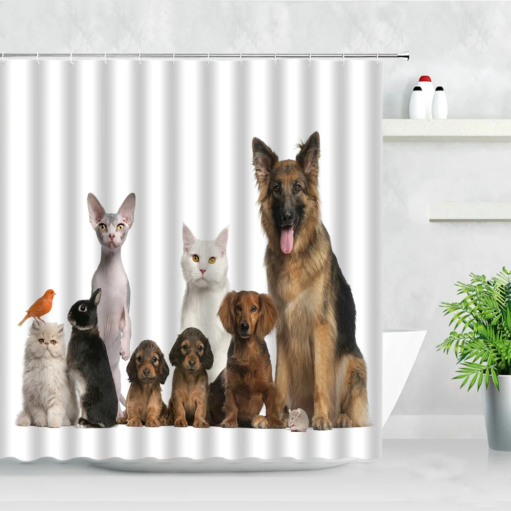 

Animals Shower Curtain Set 3D Cute Cat Dog Rabbit Bird Pattern Home Bathroom Decor Waterproof Fabric Bath Curtain With Hooks