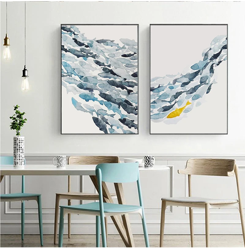 Абстрактная Картина на холсте с изображением группы рыб декоративная картина в