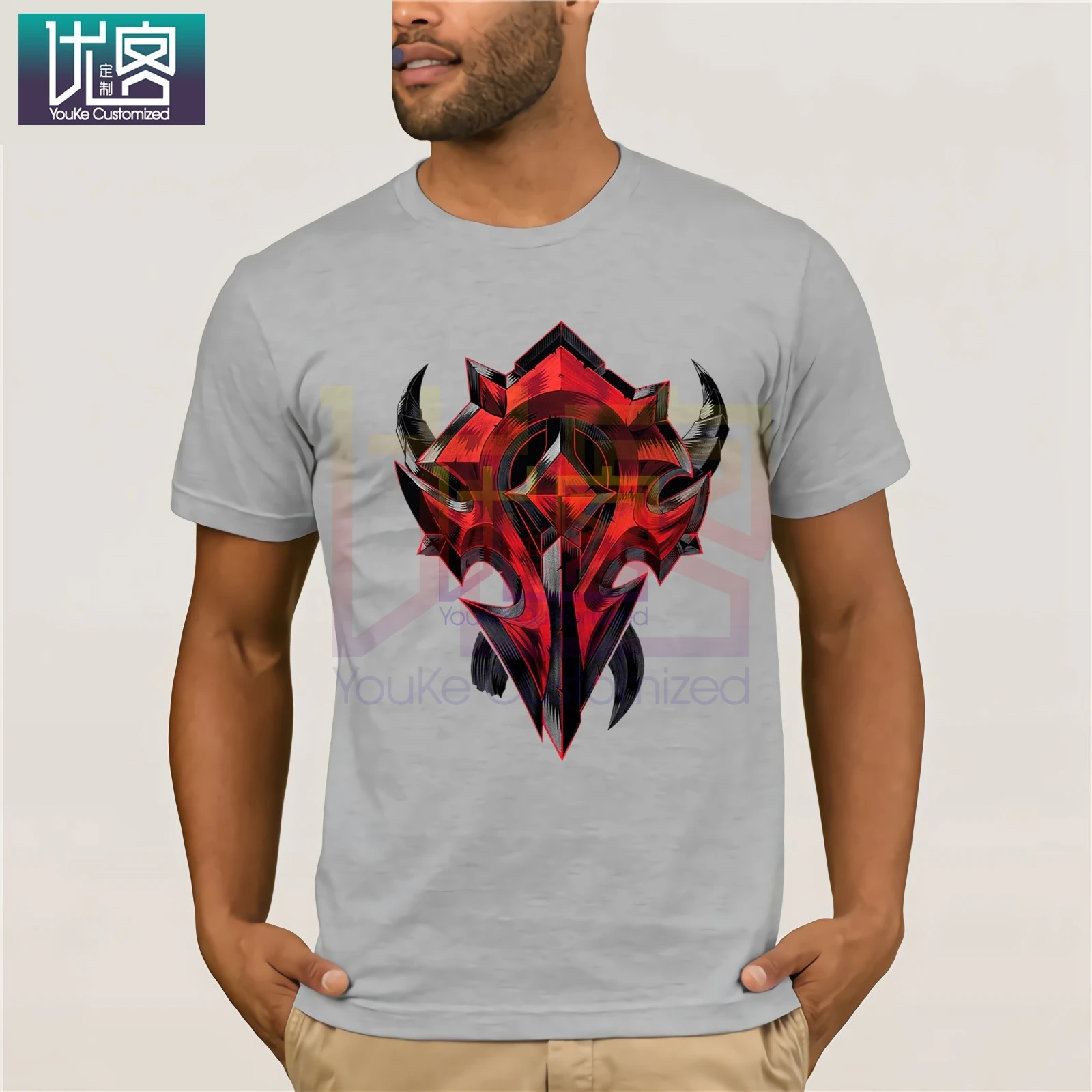 World of Warcraft Орда щит Мужская футболка геймера одежда популярная с круглым вырезом