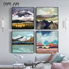 Абстрактный пейзаж на холсте с закатом, настенный постер в китайском стиле, современная живопись, декор для гостиной