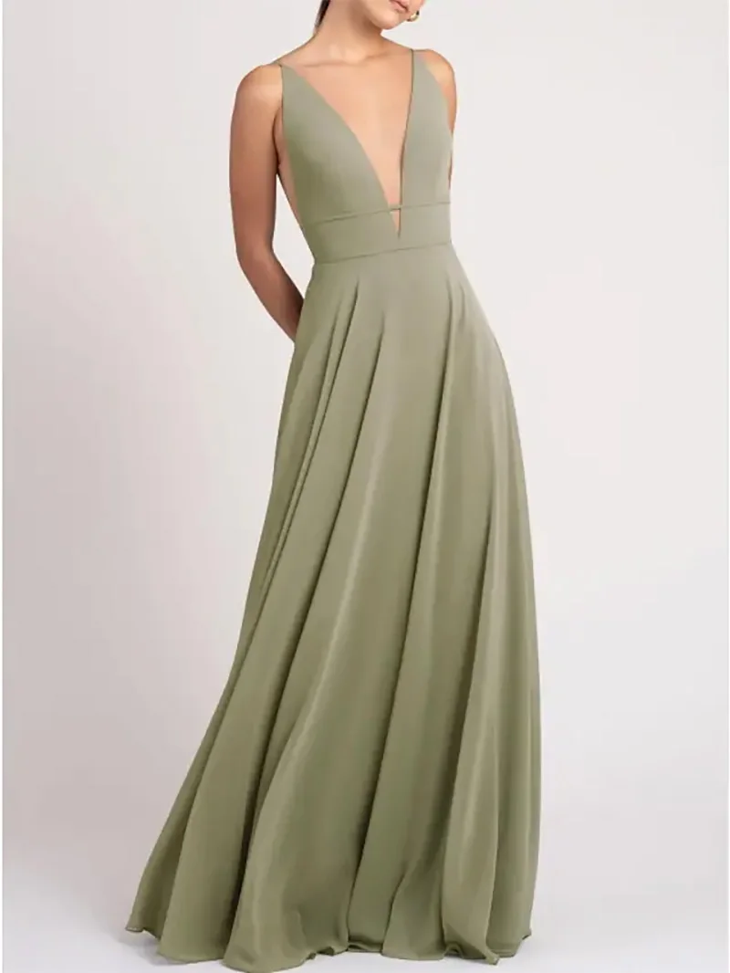 

Sheath / Column V Neck Floor Length Chiffon Bridesmaid Dress with Ruching / Open Back