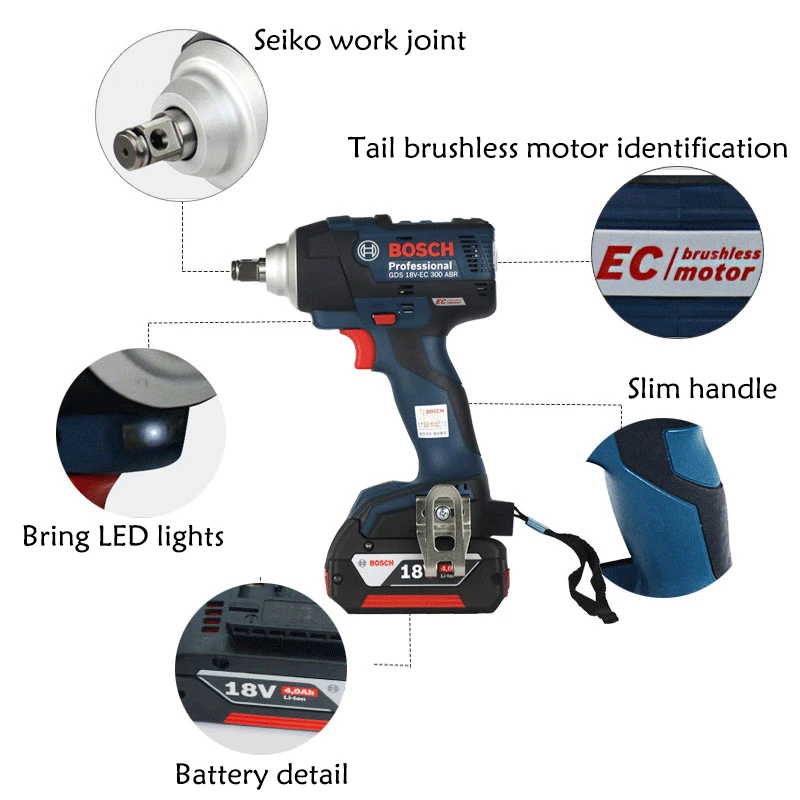 Bosch GDS 18V EC 300ABR ударный гайковерт литий ионная аккумуляторная батарея бесщеточный
