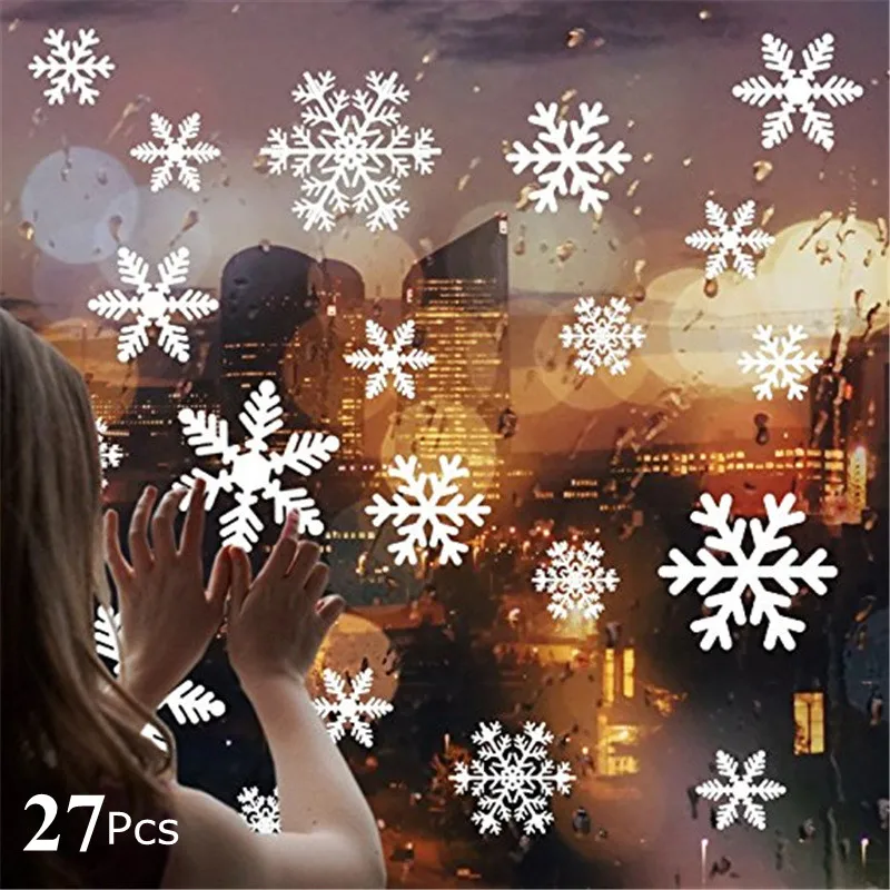 

27Pcs Christmas Decorations White Snowflakes Electrostatic Paste Window Glass Door Christmas Sticker Store Background Decoration